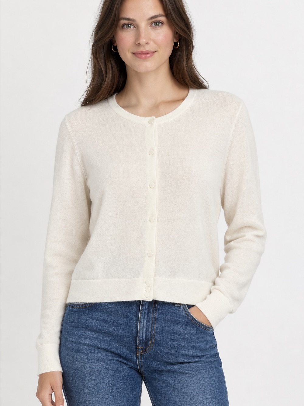 J. Crew Cream Off White Button-Front Crewneck Cardigan Size L BZ400